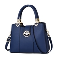 Donkerblauwe damestas met litchi-patroon en goudkleurige hardware voor vrouwen - Groot / Blauw