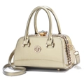 Champagnergoldene Boston-Tasche aus Kunstleder mit Glanzfinish und runder W-Logo - Gold
