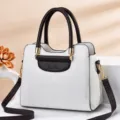Sac à main blanc pour femme en cuir motif crocodile avec poignées marron et métal doré - Motif Crocodile Blanc