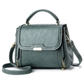 Retro dark grey-green top handle crossbody bag with contrast stitching and gold hardware - Blue