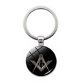 Portachiavi massonico classico con bussola argentata e simbolo G su sfondo nero opaco - Stile Logo Oro Fondo Nero (JY007851-1)
