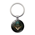 Portachiavi Massonico in argento con logo squadra compasso G e pendente in vetro - Stile Texture Sigillo USA (JY007851-3)