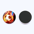 Detailed front and back view of 25mm flaming soccer glass fridge magnets with strong magnetic base - Full Color Flame Soccer Style (JY007863-23)