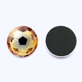 Detailed close-up showing both sides of a 25mm flaming football glass dome fridge magnet - Surrounding Flame Soccer Style (JY007863-22)
