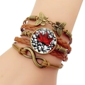 Bracelet multicouche en cuir vintage avec breloque feuille d'érable du Canada et papillon - Style Forestier Multicouche (JY007846-9)