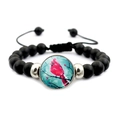 Adjustable black matte beaded bracelet featuring a red cardinal bird glass charm pendant - Cardinal on Branch Illustration Style (JY007894-8)