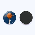Front and back detail of a 25mm basketball crystal glass fridge magnet with magnetic back - Dark Blue Spinning Ball Cartoon (JY007837-5)
