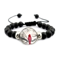 Black beaded cardinal bird bracelet with adjustable drawstring and silver metal spacers - Cardinal Perched on Winter Branch Style (JY007894-4)