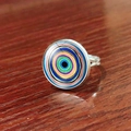 Detailed top view of an adjustable Evil Eye ring with colorful geometric glass inlay - Colorful Concentric Circles (JY007909-9)