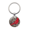 Macro detail of cardinal bird keychain featuring polished silver ring and glass pendant - Dark Background Cardinal Style (JY007872-11)