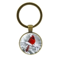 Porte-clés en bronze avec cardinal rouge sur branche enneigée sous dôme en verre - Jy007873-5