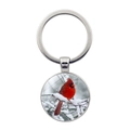 Silver cardinal bird keychain with time gem glass pendant on snowy branch winter design - Realistic Winter Cardinal Style (JY007872-5)