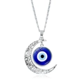 Collana a mezzaluna d'argento con ciondolo occhio turco blu su sfondo bianco neutro - Occhio Classico Blu Nero (JY007911-1)