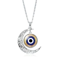 Collana a mezza luna in argento traforato con ciondolo malocchio blu e catena fine - Occhio Base Dorata (JY007911-3)