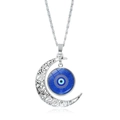 Collana luna vuota in argento con ciondolo occhio blu malocchio stile turco moda - Occhio Blu Scuro e Chiaro (JY007911-4)