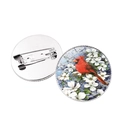 Detail of red cardinal bird glass brooch with a pin back on white background - Cardinal among Flowers (JY007876-9)