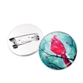 Detail of cardinal bird brooch with glass cabochon and silver metal safety pin back - Painted Cardinal (JY007876-8)