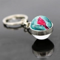 Detail of cardinal bird pendant with silver metal ring and clear glass sphere crystal - Cardinal with Turquoise Background Style (JY007882-8)