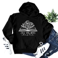 Close-up of floral book print and Just One More Chapter text on black hoodie fabric - S / Black(6801)
