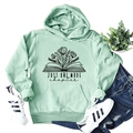 Mint green hoodie featuring 'Just One More Chapter' floral book print with kangaroo pocket - Light Green(6801)