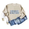 Khaki crewneck sweatshirt with Emergency Department print paired with denim jeans - S / Sand
