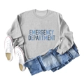 Flat lay of gray sweatshirt with blue Emergency Department print and casual outfit - S / Gray
