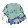 Detailed close-up of sage green sweatshirt texture with Emergency Department lettering - S / Light Green