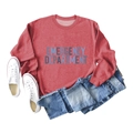 Flat lay of a red sweatshirt featuring emergency department lettering with denim and shoes - S / Red