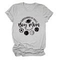 Detailed view of gray cotton t-shirt featuring sports ball graphics and Boy Mom text - Light Gray (Black Font)