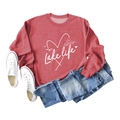 Flat lay of red Lake Life sweatshirt with creative graphic print and denim shorts - S / Red (White Font)