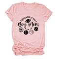 Detail of pink Boy Mom T-shirt showing sports balls prints and rolled cuffs - Pink (Black Print)