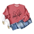 Flat lay of red Lake Life slogan sweatshirt with heart-hook graphics and white sneakers - S / Red (Black Font)