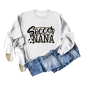 Flat lay of white Soccer NANA sweatshirt with football print and washed blue denim jeans - S / White
