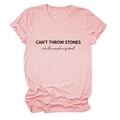 Detail of pink cotton blend t-shirt featuring black CAN'T THROW STONES slogan print - Pink (Black Print)