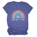 T-shirt da donna in cotone a maniche corte con stampa arcobaleno Good Day To Play - Taglia S / blu retrò