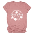 Detailed view of dusty rose tee with SURROUNDED BY BALLS Boy Mom print and sports icons - Rose Gold (White Font)