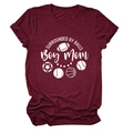 Close-up of burgundy heather T-shirt featuring Boy Mom and sports ball graphic print - Wine Red (White Font)