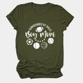 Close-up of olive green Boy Mom t-shirt featuring sports balls and white lettering - Army Green (White Font)