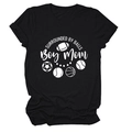 Detail of black cotton T-shirt featuring Surrounded By Balls and Boy Mom printed text - Black (White Font)