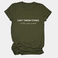 Olive green cotton T-shirt with CAN'T THROW STONES print and rolled sleeve detail - Army Green (White Font)