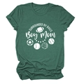 Detail of dark green cotton T-shirt featuring Boy Mom text and five sports ball icons - Retro Green (White Font)