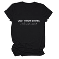 Black cotton t-shirt with white 'CAN'T THROW STONES' slogan print and round neck - Black (White Font)