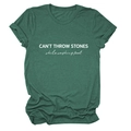 Detail of CAN'T THROW STONES letter print on heather green cotton t-shirt - Retro Green (White Font)
