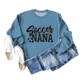 Flat lay of blue Soccer Nana crewneck sweatshirt with leopard print soccer ball detail - S / Blue