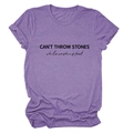 Detail of purple heather texture and black slogan print on a casual cotton T-shirt - Purple (Black Text)