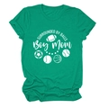 Detail of green cotton T-shirt with 'Boy Mom' text and sports ball icons on white background - Dark Green (White Font)