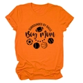 Detail of rolled cuff and sports print on orange cotton crew neck t-shirt - Orange (Black Font)