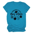 Detail of teal cotton T-shirt featuring SURROUNDED BY BALLS Boy Mom graphic print - Lake Blue (Black Font)