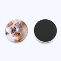 Round crystal glass fridge magnet with cute cat pattern and black magnetic back - Cat Licking Paw Photography (JY007919-12)