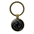 Close-up of bronze cat keychain pendant with glass crescent moon cat graphic detail - Crescent Moon Cat Style (JY007899-6)
